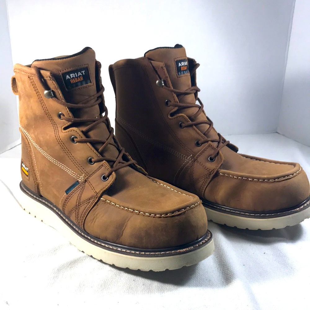 Ariat Men's Brown Rebar Wedge  Moc Toe 6” Waterproof Lace Up Work Boots